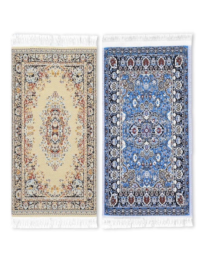 Kifmurase Dollhouse Rug 2Pcs Miniature Accessories, 1:12 Vintage Woven Dollhouse Rugs, Mini Floral Print Carpet for Miniature Furniture Floor Decoration Accessory (Blue, Yellow) - Image 1
